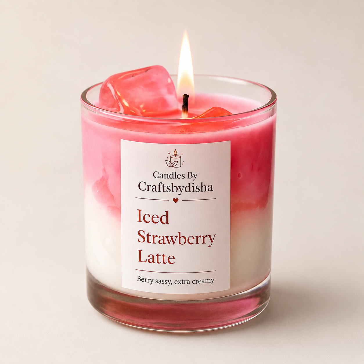 Iced Strawberry Latte Candle – Handmade Dessert Candle