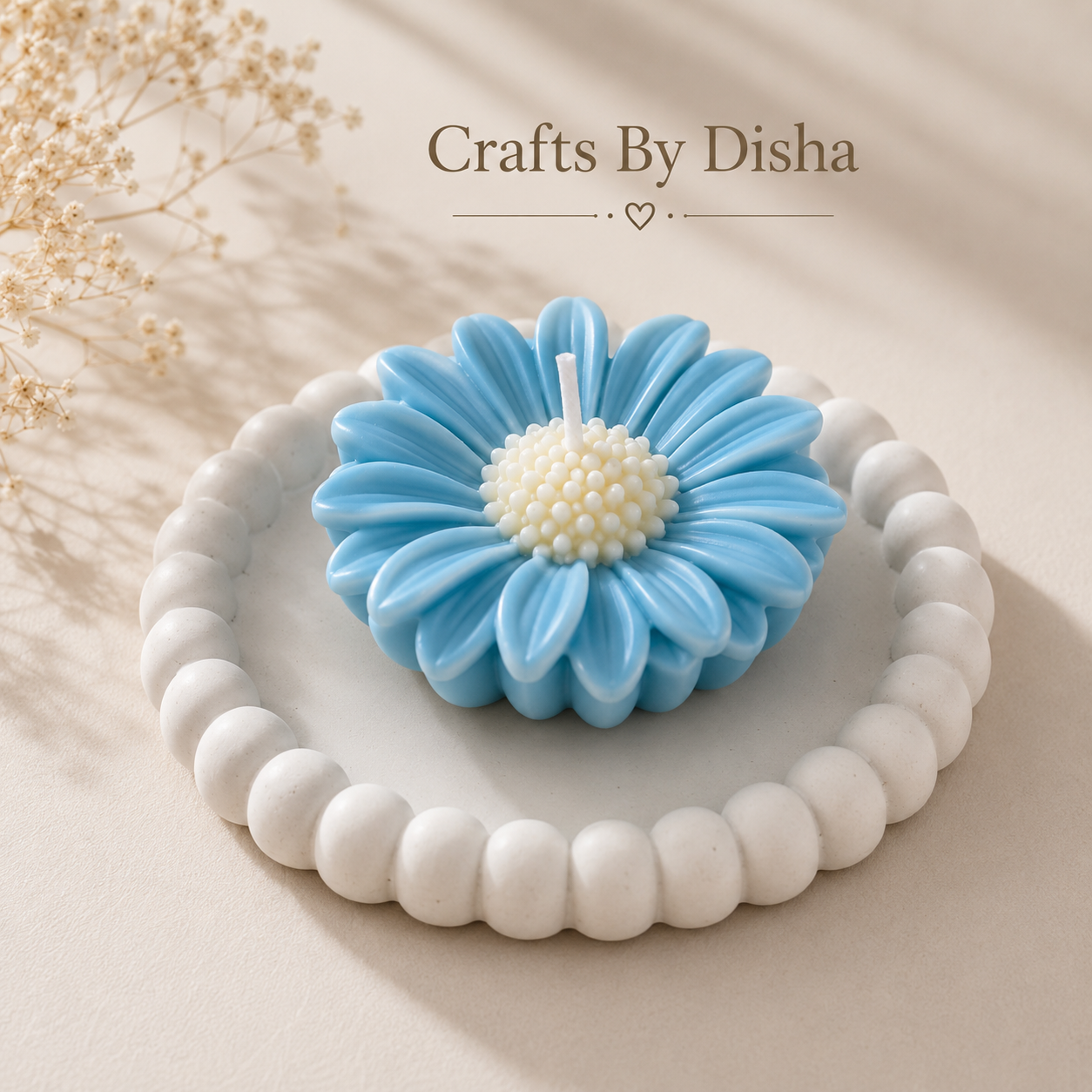 Floral Daisy Candle with Round Bubble Coaster Combo | Aesthetic Handmade Gift Set