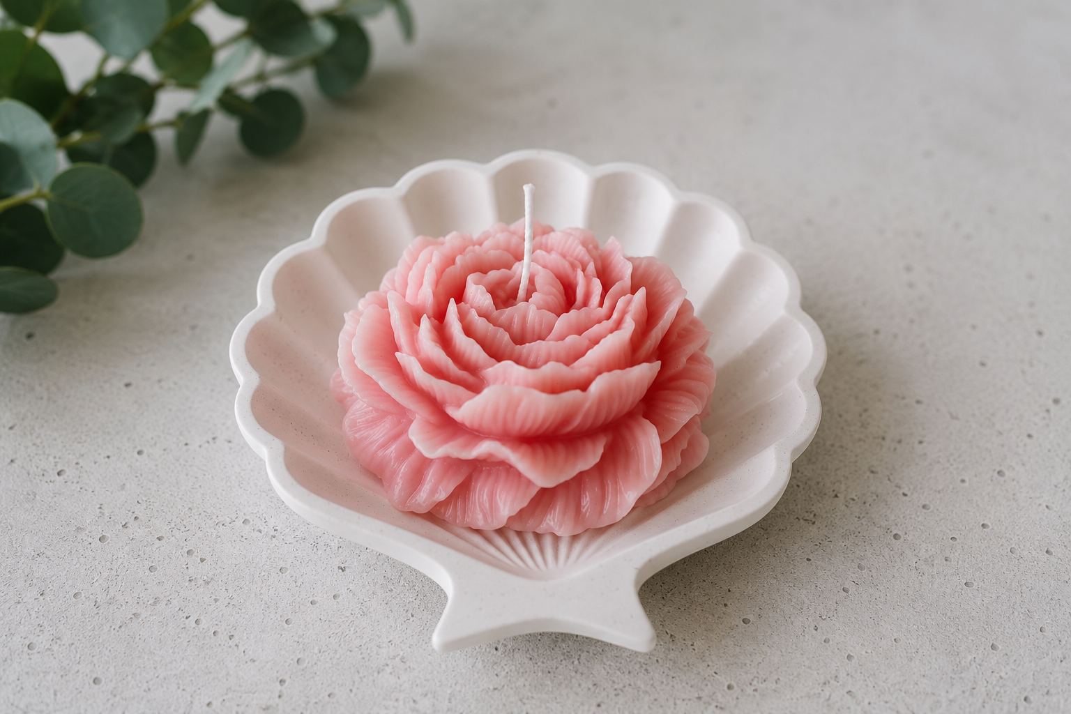 Rose Flower Candle with Shell Coaster | Handmade Decorative Candle | Aesthetic Home Decor