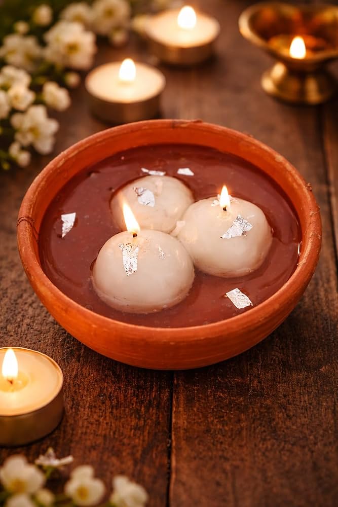 Rasgulla Candle in Terracotta Diya | Set of 3 Handmade Candles